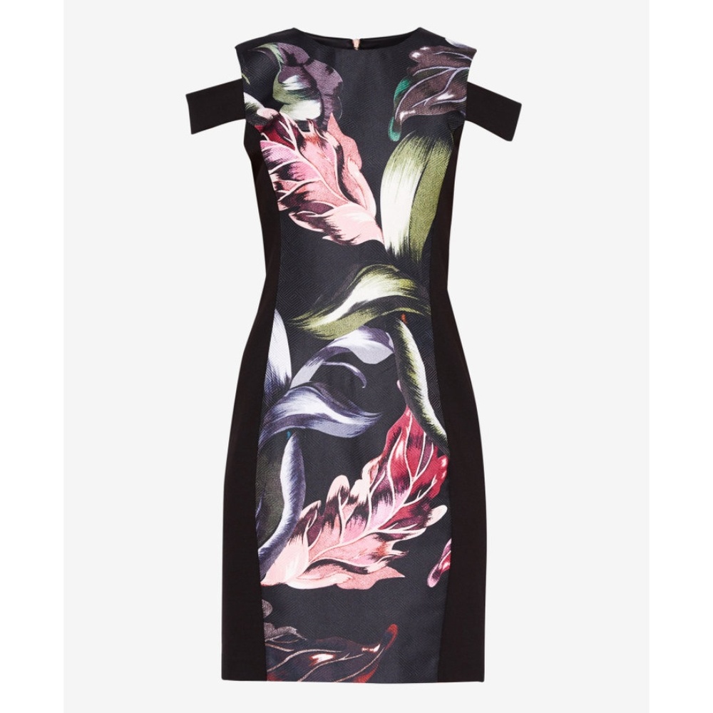 Ted Baker Black Floral Cold Shoulder Dress Size 1